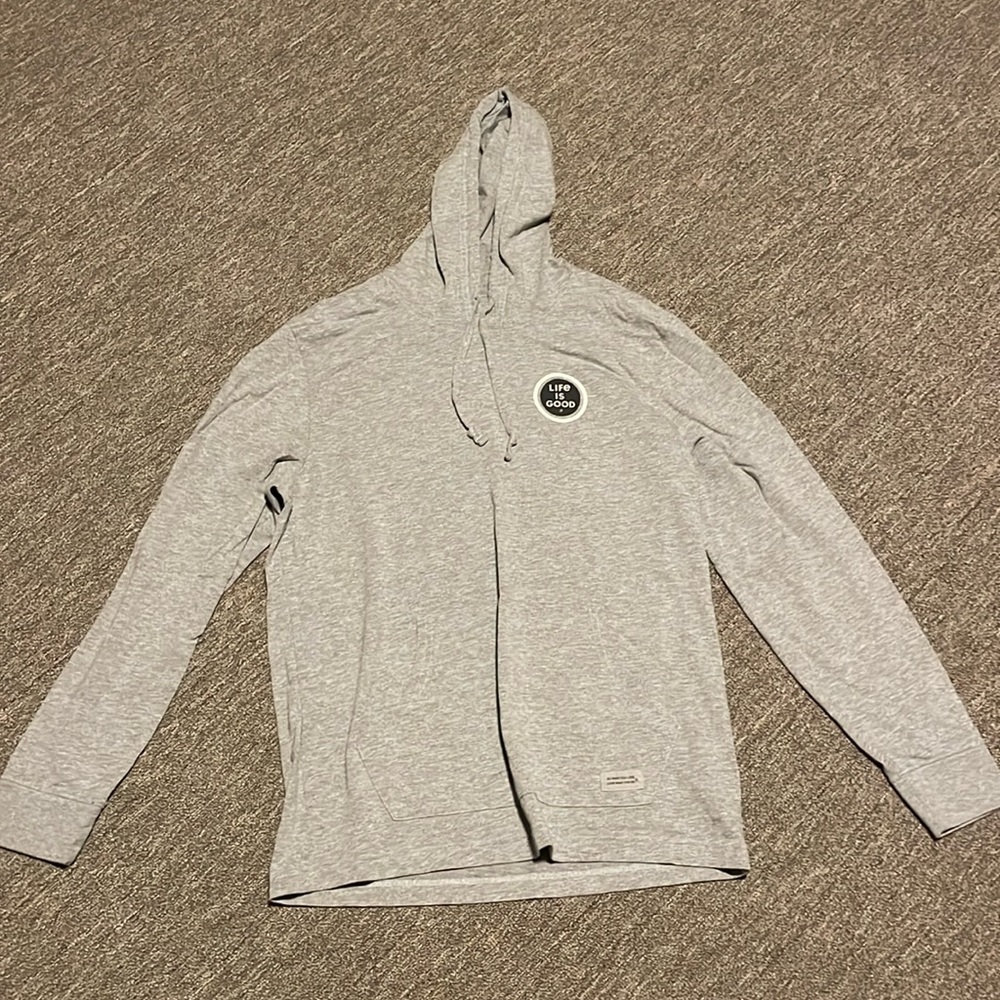 Mens life is good long sleeve shirt with hood